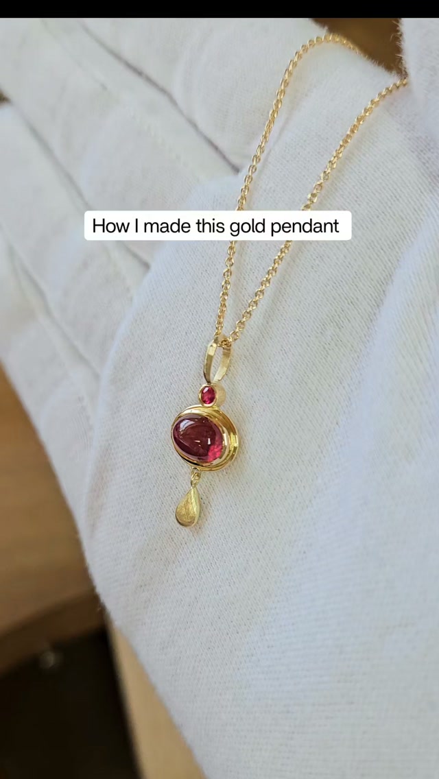 Just like that, we've got five gold pendants finished.
Are you new here? Welcome! ??
So, if you're here for the first time, you don't know about the new pendants yet.
Currently I hand fabricate a bunch of gold pendants, all set with tourmalines and other gem stones.
All in 18k yellow gold ?
This cutie is #5 and it has an oval pink tourmaline cabochon as well as a small pink sapphire.
Feel free to check out the other pieces I recently created, you’ll see them in my feed.
They will be available soon ?✨️
Follow for more handmade jewellery and more tips from my goldsmiths workshop ?
.
.
.
#goldsmith #goldschmiedewerkstatt #customdesign #handengraved