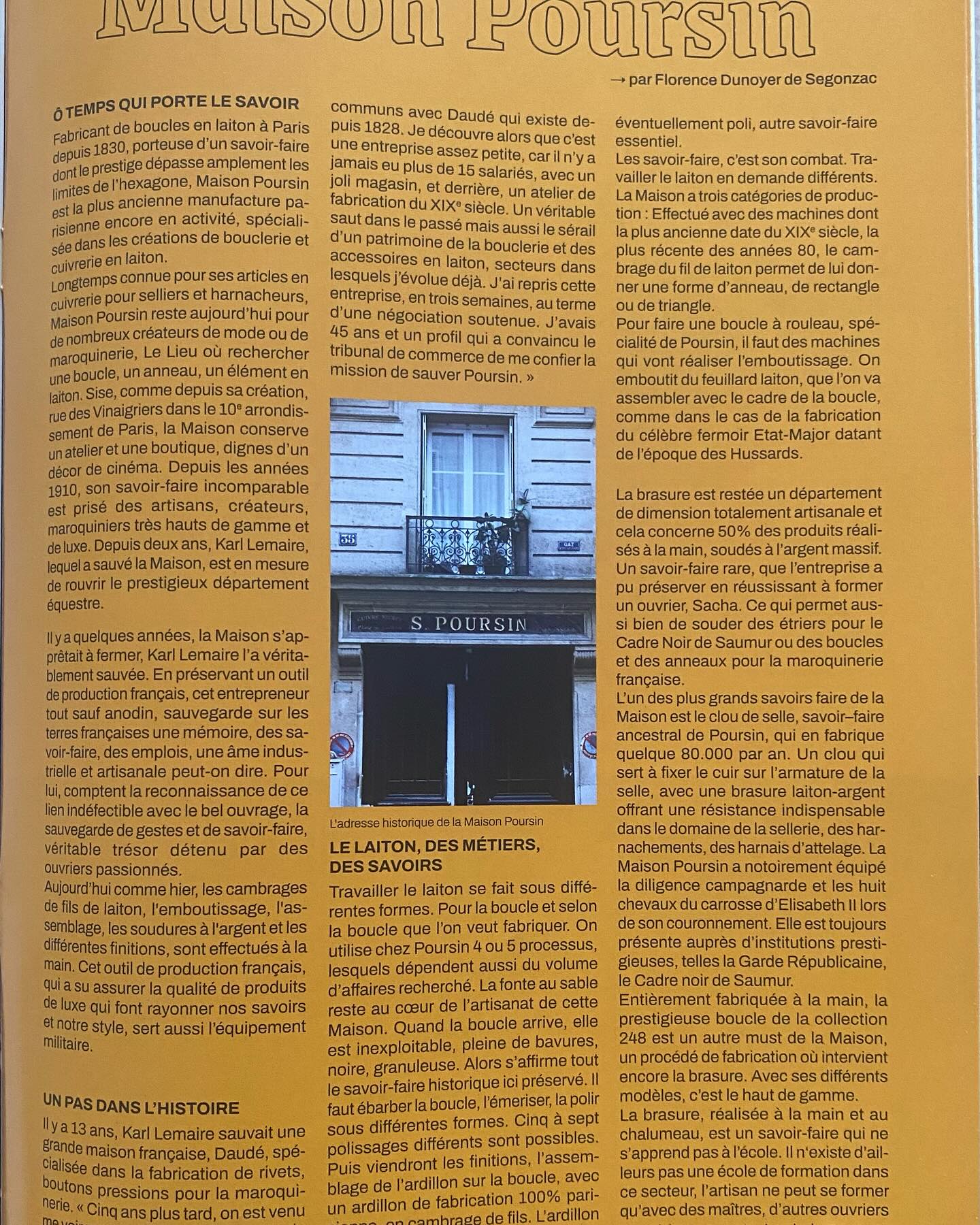 Maison Poursin - Bel article du magazine Fèvres sur l’art du Laiton dans nos ateliers. Merci à Florence Dunoyer #fevres #fevresmagazine #passionlaiton #savoirfairefrancais #poursinsince1830