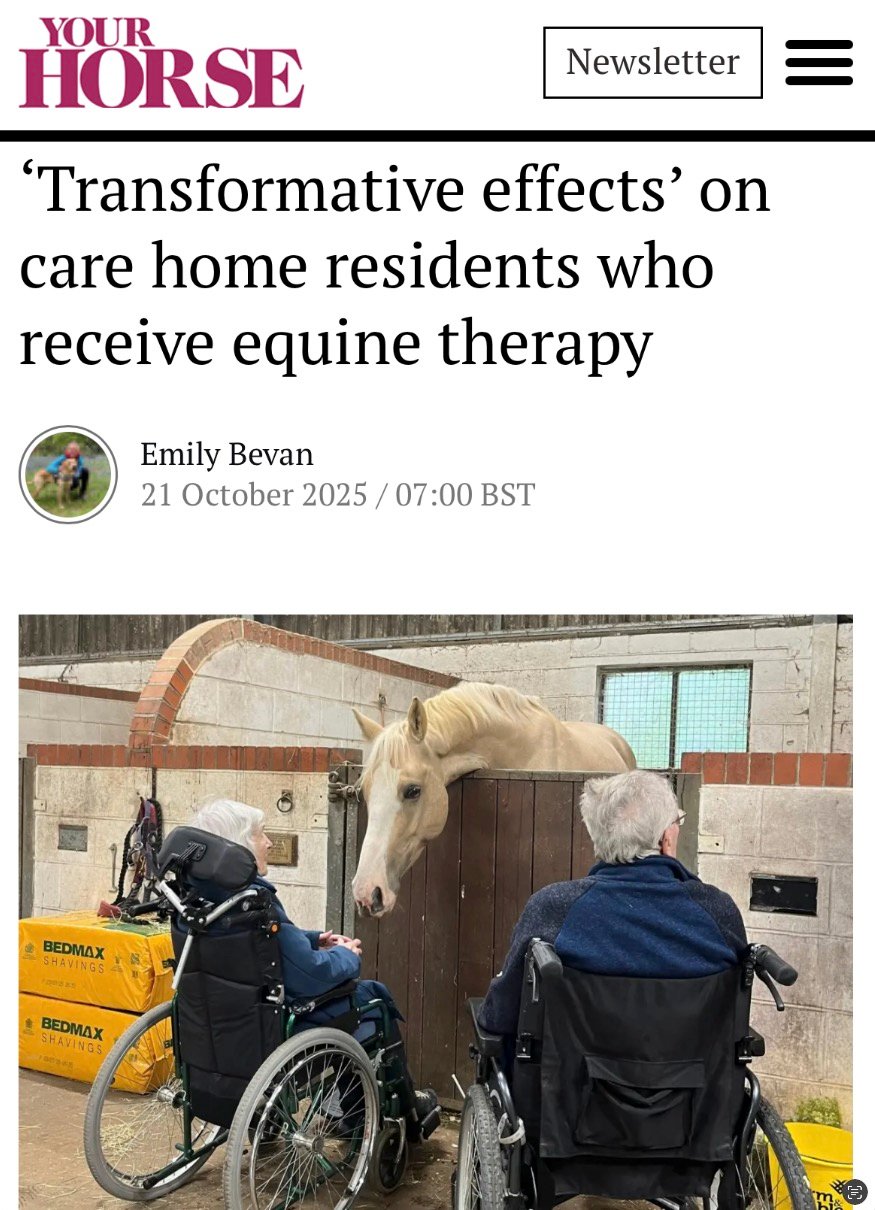 We are thrilled that our work with the local community has been highlighted in @yourhorsemagazine . Research supports the healing power of horses and we have been delighted to welcome residents from Barchester Westlake House Care Home in Horsham to @moorcroftequine on a weekly basis to reap the benefits. With marked improvements reported in short-term memory, confidence and social engagement, the visits are proving to be a much-needed and highly anticipated ‘life-line’ for many, according to staff at the home.
Huge thanks to Your Horse Magazine for shining a spotlight on this important part of our work at the charity. We are passionate about supporting the local community and urge other groups, whether elderly, disadvantaged or facing mental health challenges, who feel they could benefit from time spent with our horses, to get in touch.
#equinetherapy #horsetherapy #equinewellness #community