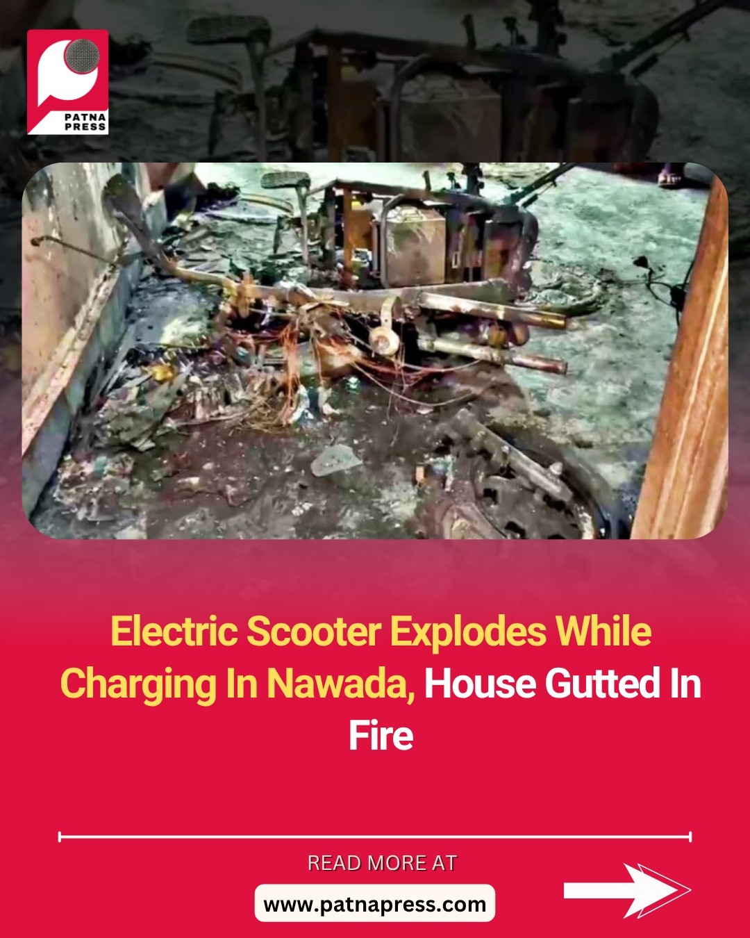 Shock in Nawada 🚨 A newly bought electric scooter exploded while charging late at night, sparking a massive fire that gutted a house and destroyed valuables worth lakhs. The family narrowly escaped unharmed, but the incident has raised serious safety concerns over EV charging at home ⚡🔥
#Nawada #Bihar #ElectricScooter #EVSafety #BreakingNews #FireIncident #StaySafe #IndiaNews #Alert #SafetyFirst Shock in Nawada 🚨 A newly bought electric scooter exploded while charging late at night, sparking a massive fire that gutted a house and destroyed valuables worth lakhs. The family narrowly escaped unharmed, but the incident has raised serious safety concerns over EV charging at home ⚡🔥
#Nawada #Bihar #ElectricScooter #EVSafety #BreakingNews #FireIncident #StaySafe #IndiaNews #Alert #SafetyFirst