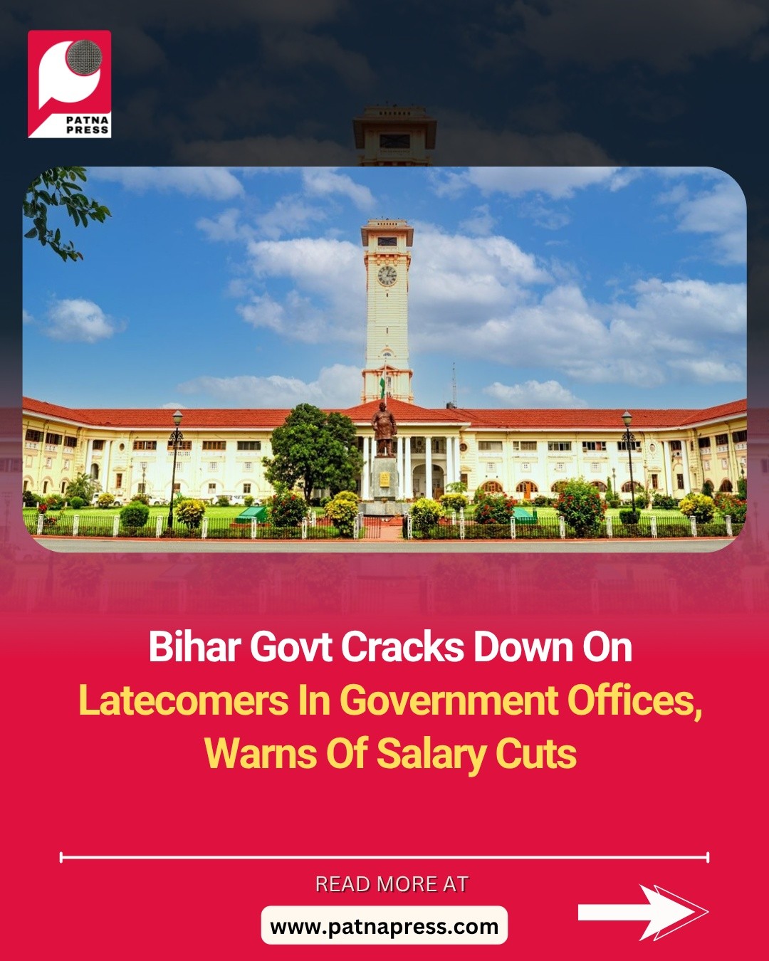 Strict action on latecomers 🚨 The government in Bihar has ordered a crackdown on delays and absenteeism in offices, warning employees of salary cuts for late attendance without valid leave. Under the direction of Chief Secretary Pratyaya Amrit, departments will face surprise inspections, and biometric attendance will be strictly enforced to ensure discipline and accountability. The move aims to improve efficiency and bring stricter work culture across government offices in Patna and beyond ⚖️📊
#Bihar #Patna #GovernmentOffices #WorkDiscipline #AttendanceRules #BreakingNews #IndiaNews #Accountability #GoodGovernance Strict action on latecomers 🚨 The government in Bihar has ordered a crackdown on delays and absenteeism in offices, warning employees of salary cuts for late attendance without valid leave. Under the direction of Chief Secretary Pratyaya Amrit, departments will face surprise inspections, and biometric attendance will be strictly enforced to ensure discipline and accountability. The move aims to improve efficiency and bring stricter work culture across government offices in Patna and beyond ⚖️📊
#Bihar #Patna #GovernmentOffices #WorkDiscipline #AttendanceRules #BreakingNews #IndiaNews #Accountability #GoodGovernance