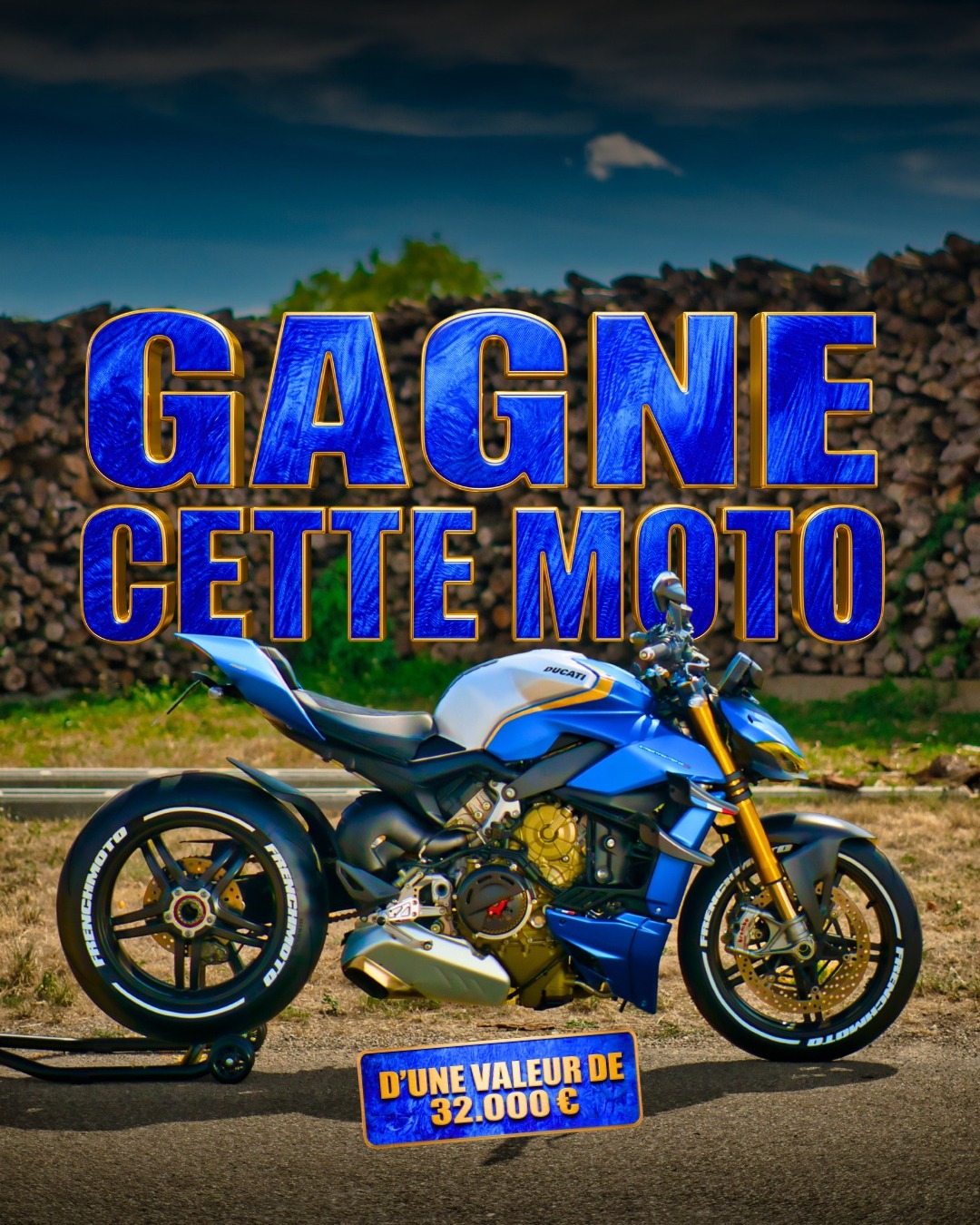 On ne fait pas dans la demi-mesure !
Gagne cette Ducati StreetFighter V4 SP unique d'une valeur de 32 000 € !
Un modèle entièrement préparé :
Covering total bleu mat métallisé
Liseré à la feuille d'or
Sellerie sur mesure en alcantara
Stickers de pneus par @lmstickart
Protections en carbone
Des performances brutes d'origine :
208 ch pour 177 kg à sec (123 Nm de couple)
Jantes carbone (-1,4 kg d'inertie réduite)
Suspensions Öhlins Smart EC 2.0 pilotées
Freinage Brembo Stylema R
Ailerons biplans en carbone (30 kg d'appui à 270 km/h)
Pack électronique complet (Centrale IMU 6 axes, Shifter EVO 2)
Comment participer ?
Clique sur le lien dans la bio (frenchmotoprojex.com)
Commande ton t-shirt collector (édition limitée à 3 500 exemplaires)
À savoir :
Tirage au sort garanti à la fin des 3 500 t-shirts ou sous 15 jours max (même si tout n'est pas vendu !).
Concours encadré par un commissaire de justice. Règlement complet sur le site.
Bonne chance à tous !
#Ducati #StreetFighterV4SP #MotoCustom #ConcoursMoto #FrenchMotoProjex #DucatiGram #MotoFrance