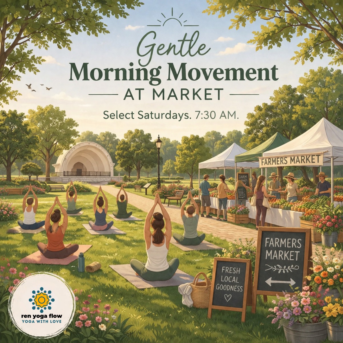 Gentle Morning Movement At The Market Is Back On September 12th. A 45-Minute Session Right In The Park At The Farmers Market, Perfect For Slowing Down And Starting Your Saturday With Intention. Offered On A Donation Basis. Sign up: https://momence.com/l/P0hXZvrZ
