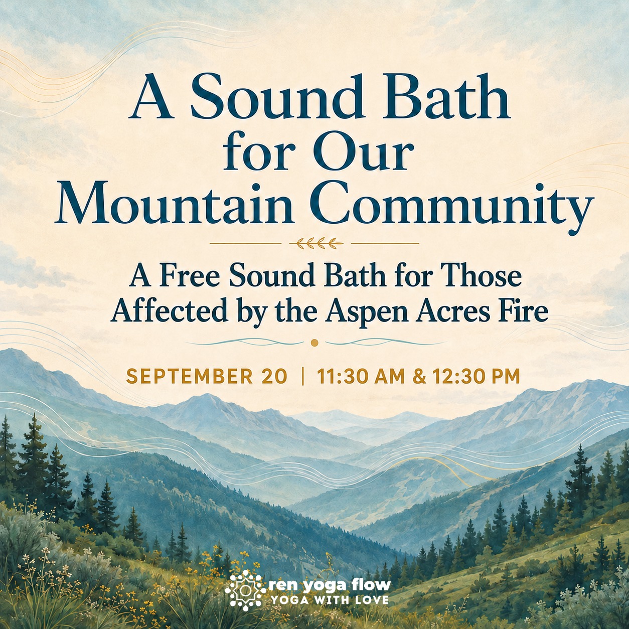 A gentle reminder that our free sound baths are coming up on September 20th at Cheryl Wegelin's space, Rooted in Resilience, in Rye. A few things to know: wear loose, comfortable clothing and bring water. You're also welcome to bring a yoga mat, pillow, blanket, bolster, or eye covering, anything that helps your body settle in. Chairs will be available for anyone who'd prefer to remain seated. This space is built for anyone impacted by the Aspen Acres Fire who could use a moment to exhale, no experience required. 11:30am session: https://momence.com/l/mXh4gOdX 12:30pm session: https://momence.com/l/XehLJRyw #SoundBathPrep #RyeColorado #GentleHealing #ComfortAndCare #ReserveYourSpot