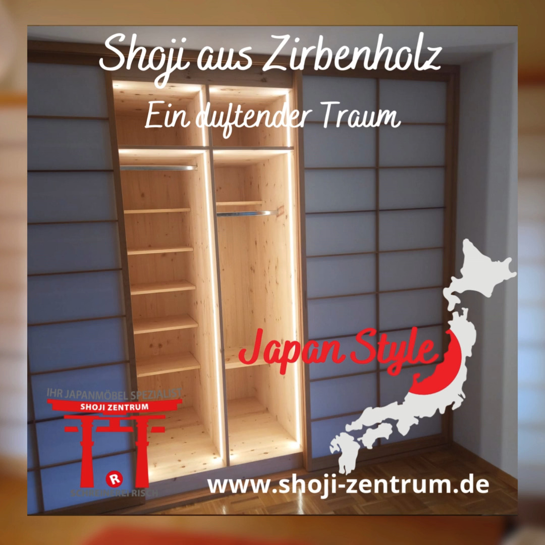 Modernes Ambiente kombiniert mit Shoji - entstanden ist der Traum eines Kleiderschrankes.
Gerne beraten wir auch Sie!
#shoji #zirbenholz #kleiderschrankjapan #schiebetüren #ambiente #schreinereirisch