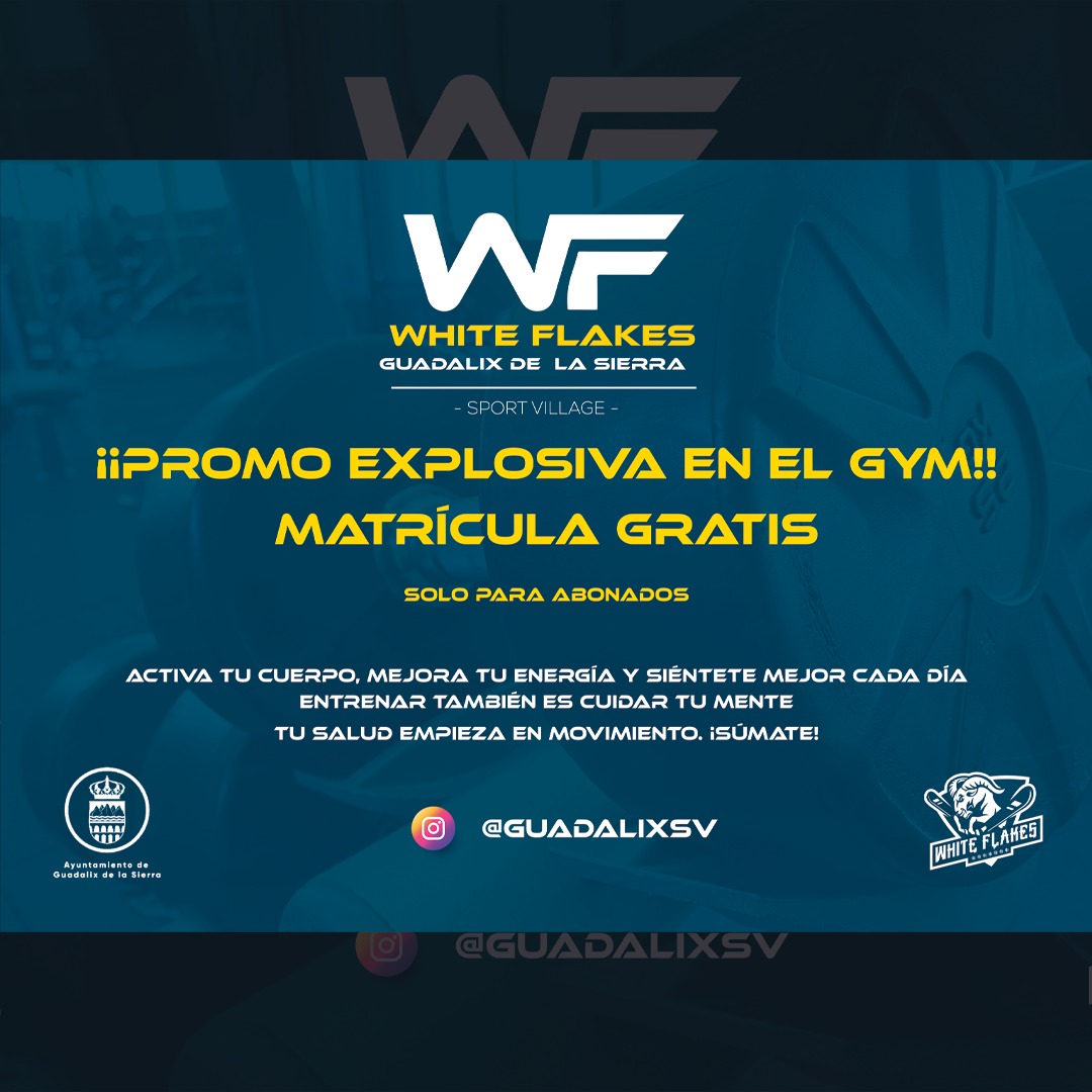? ¡MATRÍCULA GRATIS EN EL GYM! ?
Solo para abonados ?️♀️?♂️
Durante julio y agosto
Es tu momento de cuidarte, moverte y soltar toda la energía del verano ?
? Activa tu cuerpo, despeja tu mente y siéntete mejor cada día.
✔️ Mejora tu salud
✔️ Entrena con nosotros
✔️ Sin pagar matrícula
? White Flakes Sport Village – Guadalix
? Pide info en recepción, por DM o por WhatsApp ? 628 65 27 79
@whiteflakesco
@aytoguadalixdelasierra
#WFGuadalix #GymEnVerano #SaludActiva #WhiteFlakes #EntrenaEnJulioYAgosto