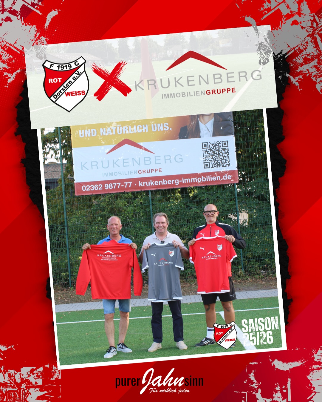 ? Neues Outfit für unsere Erste! ?⚽
Unsere 1. Mannschaft darf sich über brandneue Heim- und Auswärtstrikots sowie Präsentationsanzüge freuen – und das dank der großartigen Unterstützung von Krukenberg Immobilien GmbH! ?
Mit ihrem Engagement zeigt Krukenberg Immobilien, dass sie nicht nur ein starker Partner rund um das Thema Immobilienvertrieb, Hausverwaltung und Facility Management sind, sondern auch den lokalen Sport tatkräftig fördern. ??
Der Vorstand bedankt sich im Namen des gesamten Vereins herzlich für diese starke Unterstützung! ❤️?
? Gemeinsam für den Fußball. Gemeinsam für Dorsten.
#rwdorsten #rwd #purerjahnsinn #fussball #support #local #gemeinsam #danke