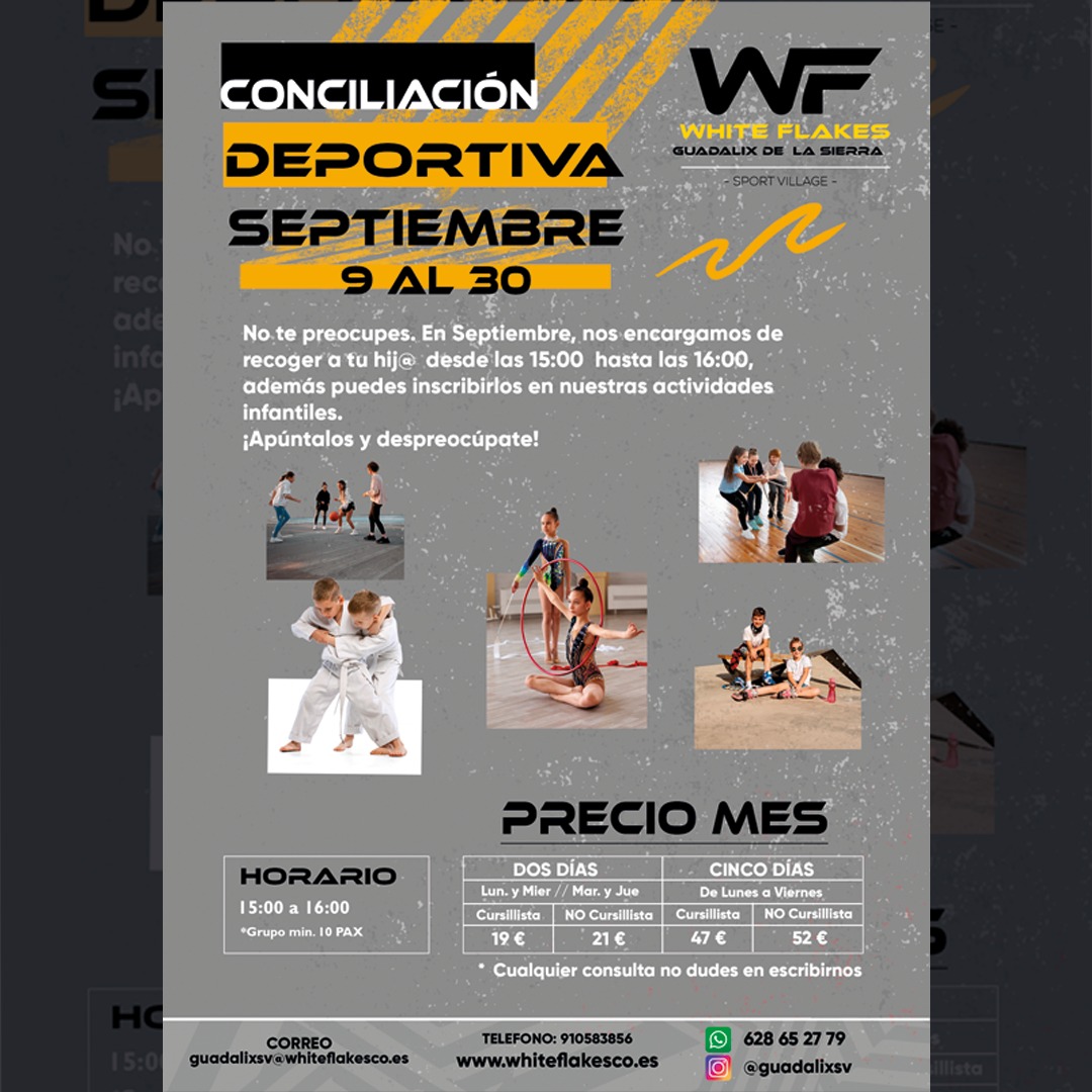 Septiembre siempre es un lío ? pero tranqui, en WF Sport Village tenemos la solución:
? Recogemos a tu hij@ a las 15:00
⚡ 1h de deporte y diversión
? Tú solo te relajas
➡️ Del 9 al 30 de septiembre
¡Plazas abiertas ya!
@aytoguadalixdelasierra
#ConciliaciónDeportiva #WFGuadalix #NiñosActivos #PadresFelices
