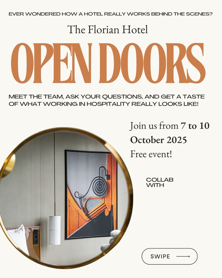 The Florian at Bedrijven in Zicht 2025
Ever wondered what really happens behind the scenes of a hotel?
How do we get every room ready between check-out and check-in? How do you organize events and manage social media? And what’s it like prepping dinner in a busy hotel kitchen?
Now’s your chance to find out — and to ask all those questions you’ve always had!
Join us this week for a series of activities and meet our team as we introduce you to The Florian lifestyle:
? 07/10 – Tuesday | 14:30 PM–16:00 PM
Hotel tour & Q&A with our General Manager, Tony
? 08/10 – Wednesday | 14:00 PM–16:00 PM
Baking workshop with our chef, Jordan (no experience needed!)
? 09/10 – Thursday | 13:00 PM–16:00 PM
DIY sustainable art workshop with our Sales & Marketing Manager, Murillo
? 10/10 – Friday | 18:30 PM–20:30 PM
Hospitality beyond check-in: empathy, storytelling & real-life front office tasks with Edgar, our Sales & Reception Manager
Come participate and discover the magic of hospitality.
? Subscriptions available via the link in our bio!