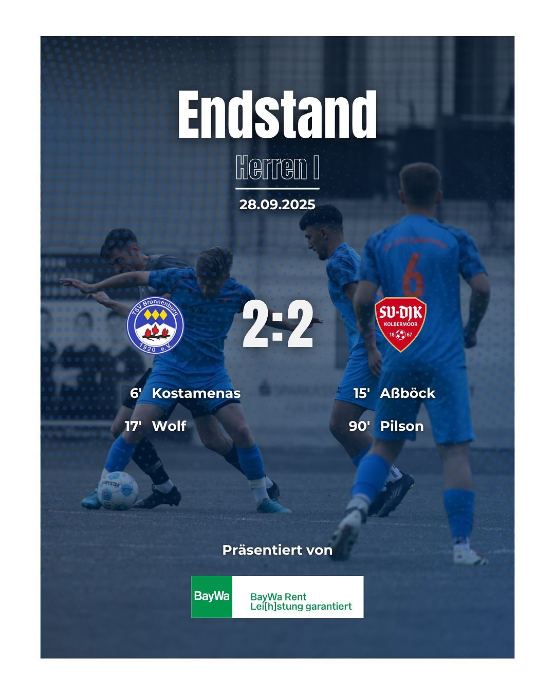 ? Spieltag Sonntag – Das war was!
?Unsere Erste: SV DJK Kolbermoor I hat sich ein starkes 2:2 Unentschieden gegen den TSV Brannenburg I erkämpft – ein Spiel mit Charakter und Kampfgeist! ?⚽
✅ Und unsere Zweite? SV DJK Kolbermoor II liefert weiter ab! Mit einem weiteren Sieg gegen TSV Brannenburg II bleibt das Team auf Erfolgskurs! ??
❤️? Weiter so, Männer!
#SVDJKKolbermoor#Auswärtsspiel#Fußballliebe#Spieltag#Ergebnisse#unsschreibtmangemeinsam