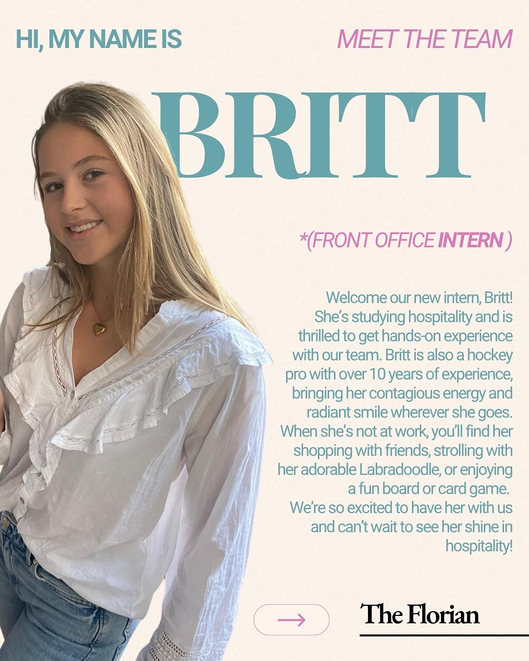 This time we’re introducing Britt, our amazing new intern who’s already shining in hospitality! ?
From the very first day, she has been bringing great energy to the team and lifting the vibe of the hotel. Her warm and welcoming personality makes every guest feel right at home, and we’re so happy to have her with us at The Florian. ?
Britt, we can’t wait to see you grow in your hospitality journey—you’re off to a fantastic start!
#TheFlorianHotel #MeetTheTeam #HospitalityStars #TeamFlorian #HotelLife #InternshipJourney #FutureofHospitality