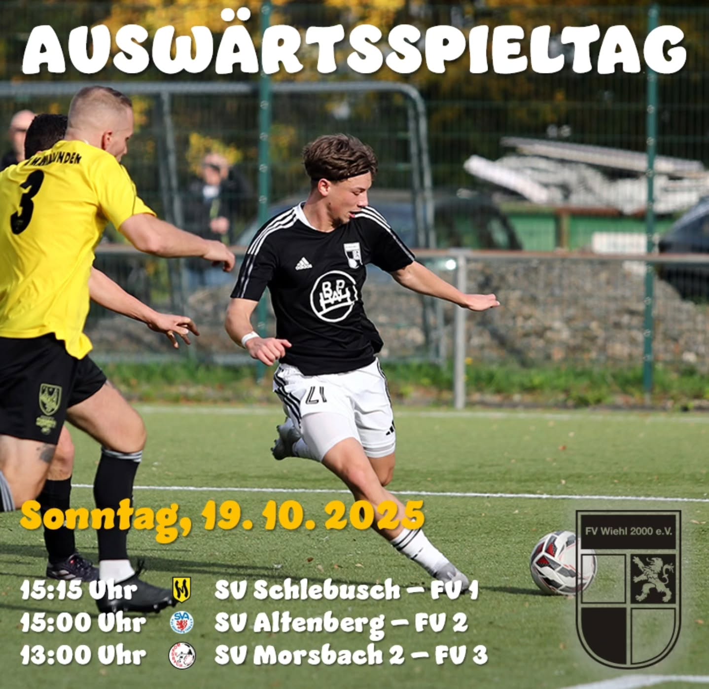 ⚽ Sonntag ist Auswärtsspieltag unserer drei Senioren-Mannschaften ?
? 19.10.2025
?️ Schlebusch, Altenberg, Morsbach
?️ ☀️ 11 Grad
Unser Spielplan:
15:15 Uhr FV 1 ? @svschlebusch_dieerste
15:00 Uhr FV 2 ? @sv_altenberg
13:00 Uhr FV 3 ? @nurdersvm1929
Seid dabei und unterstützt unsere Mannschaften bei ihren spannenden Duellen! Die Mannschaften freuen sich auf euren Besuch! ?? Auf geht's, Löwen! ?
? Oberberg-Aktuell
#fuerdenfv #mitdemloewenaufderbrust #weilwirdichlieben