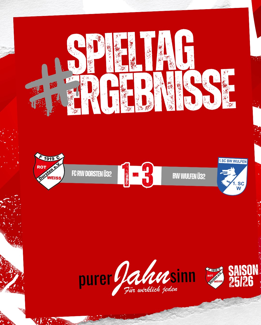 ?⚪ Ergebnisdienst – Alte Herren Ü32 ⚽
Unsere Alten Herren unterliegen am 3. Spieltag der Super League Dorsten mit 1:3 (0:2) gegen die Mannschaft des 1. SC Blau-Weiss Wulfen.
Beide Teams zeigten ein gutes und faires Spiel mit Chancen auf beiden Seiten.
Am Ende waren die Gäste aus Wulfen einfach effektiver vor dem Tor und nahmen daher verdient die Punkte mit. ?
Trotz der Niederlage: eine solide Leistung unserer Ü32, die zeigt, dass der Einsatz und der Teamgeist stimmen. ?
? Mund abwischen, weiterarbeiten – beim nächsten Spiel wird wieder angegriffen! ?⚽
#rwd #rwdorsten #rotweiss #alteherren #ü32 #ergebnis #result #fußball