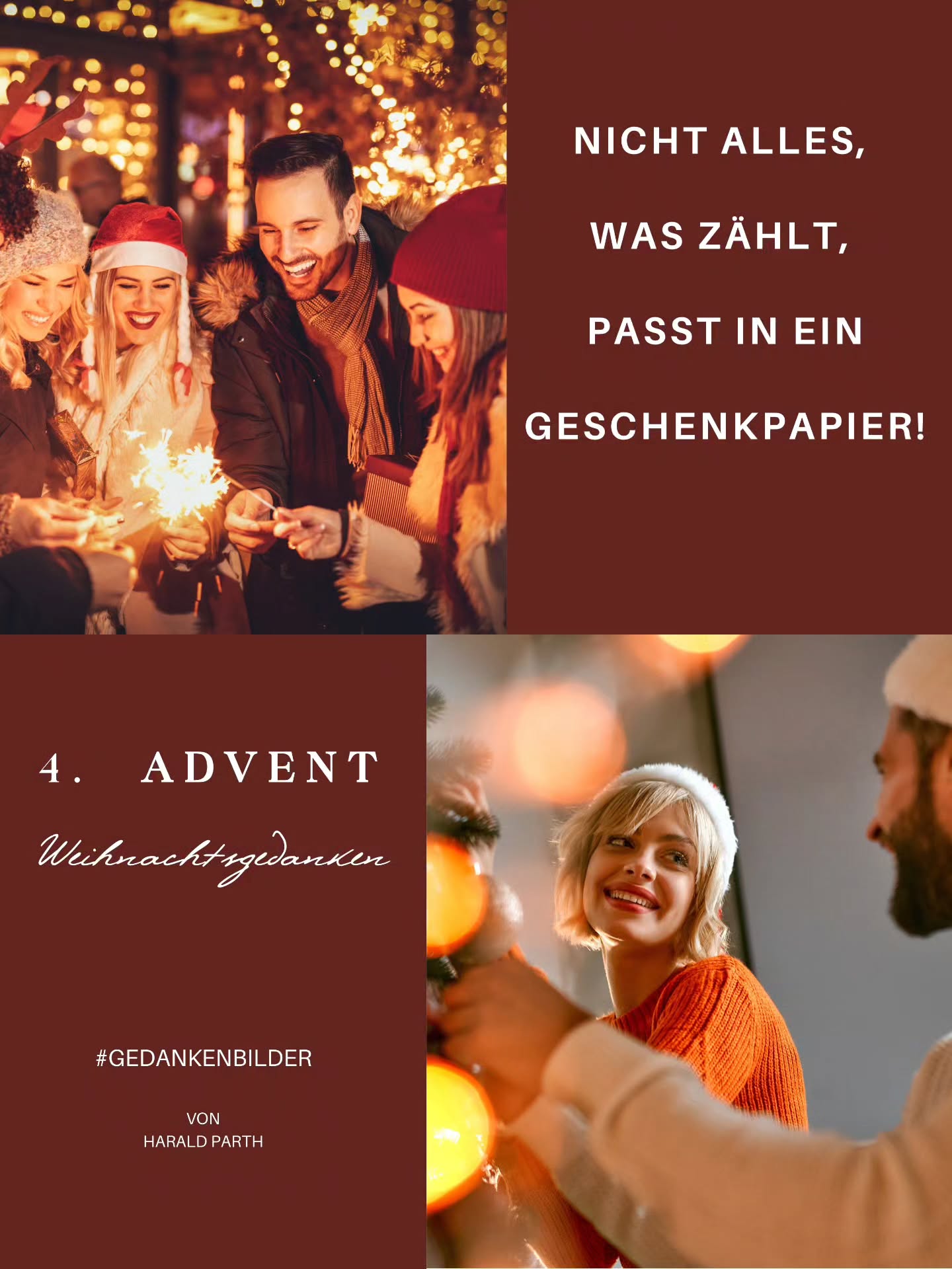 Vielleicht ist das Wertvollste heute einfach da zu sein - zum 4. Advent...
Vielleicht ist Dankbarkeit nichts Großes.
Vielleicht ist sie einfach das Wahrnehmen dessen, was da ist, obwohl es selbstverständlich wirkt: ein Gespräch ohne Hast und Eile, jemand, der zuhört, ein Moment, der nicht gekauft werden kann.
Wir verschenken oft Dinge, weil sie greifbar sind.
Zeit ist das nicht.
Zeit lässt sich nicht verpacken, nicht ersetzen, nicht nachkaufen. Und genau deshalb ist sie wertvoll!!!
Zeit zu schenken heißt: Ich bin da.
Nicht perfekt, nicht ständig, aber ehrlich und nur für DICH!
Vielleicht ist das genug.
Für heute.
Für diesen Advent.
Für diese Weihnachtszeit!
... in diesem Sinne einen besinnlichen 4. Advent im Kreise eurer Liebsten ... umgeben von Liebe, Geborgenheit und unendlichem Vertrauen...
#Weihnachtszeit #Gedankenbilder #Weihnachtsgedanken #Geschenk #Zeit