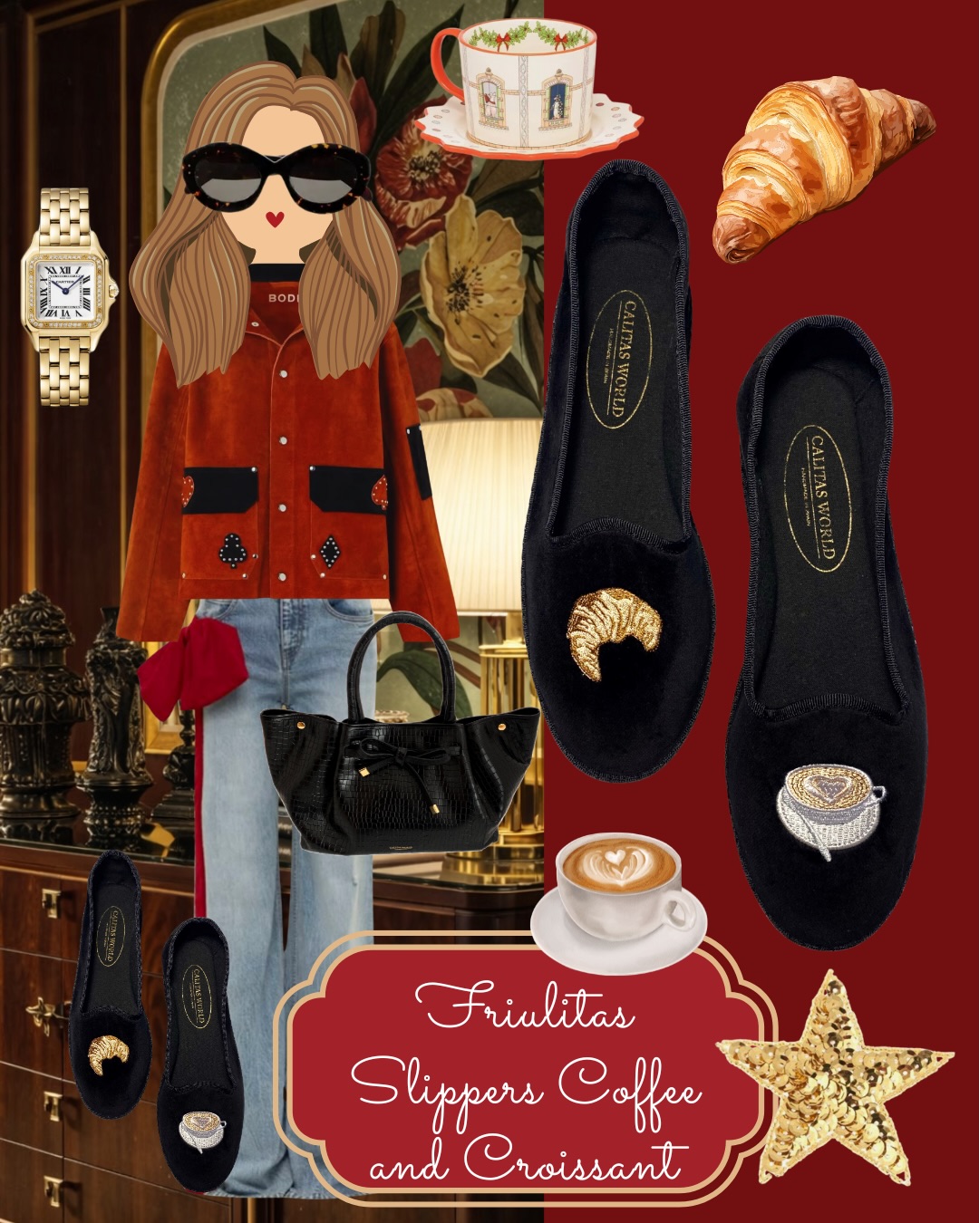 Coffee in hand. ☕️
A croissant waiting. ?
And velvet under your feet. ☕️?✨
Meet our Friulitas Coffee & Croissant Slippers, crafted in marvelous black velvet, impossibly chic and irresistibly cozy. ?↔️✨❤️?
Friulitas are the perfect mix between Friulanes and Calitas a timeless silhouette reimagined with soul, comfort, and character. ❤️✨
Designed to feel as good as they look, they feature recycled bicycle-tire soles, making them light, flexible, and incredibly comfortable for all-day wear, from slow mornings to elegant afternoons. ♻️??
Because true luxury is found in the details.
And in the little rituals we love the most. ✨☕️?
Friulitas.
Where comfort meets charm, effortlessly chic. ✨?↔️?