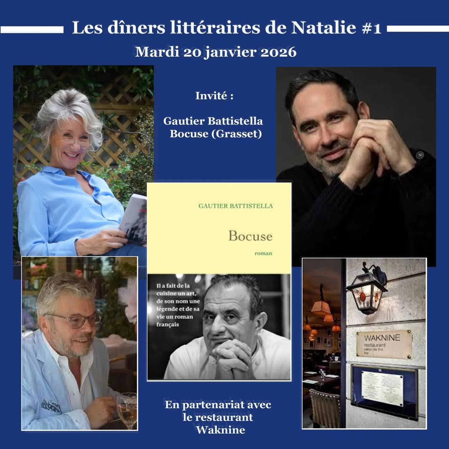 MARDI 20 JANVIER 2026 : ÉVÈNEMENT EXCEPTIONNEL : LES DINERS LITTERAIRES DE NATALIE #1 : GAUTIER BATTISTELLA à la faveur de la publication de son dernier ouvrage Bocuse publié chez Grasset .
Romancier, journaliste gastronomique au guide Michelin pendant quinze ans, familier des plus célèbres chefs français, Gautier Battistella est un expert incontestable du monde de la grande cuisine, de leurs coulisses et de leurs secrets.
Pour cette grande première, Sam Waknine ( restaurant Waknine Paris , 9 av Pierre Ier de Serbie , 75116 ) vous proposera un menu façon « Bocuse ».
MENU FAÇON LYONNAISE À LA BOCUSE
Choix entre 3 entrées, 3 plats et 3 desserts
Entrée : Œufs meurettes - Saucisson brioché ou Carpaccio de Saint-Jacques
Plat : Pot-au-feu - Saumon à l’oseille ou Gratin de macaronis au fromage
Dessert : Tarte tatin - Poire pochée au vin rouge ou Crêpes flambées
Vin : Côte de Brouilly Domaine - Pavillon de Chavannes
#lessoireeslitterairesdenatalie #confidenceslitteraires #salonlitteraire #litterature litteratureetmusique natalieinthemoodforbooks natalievigne confessionslittéraires dinerslittérairesdenatalie voyageslittérairesetmusicaux confessionslittéraires