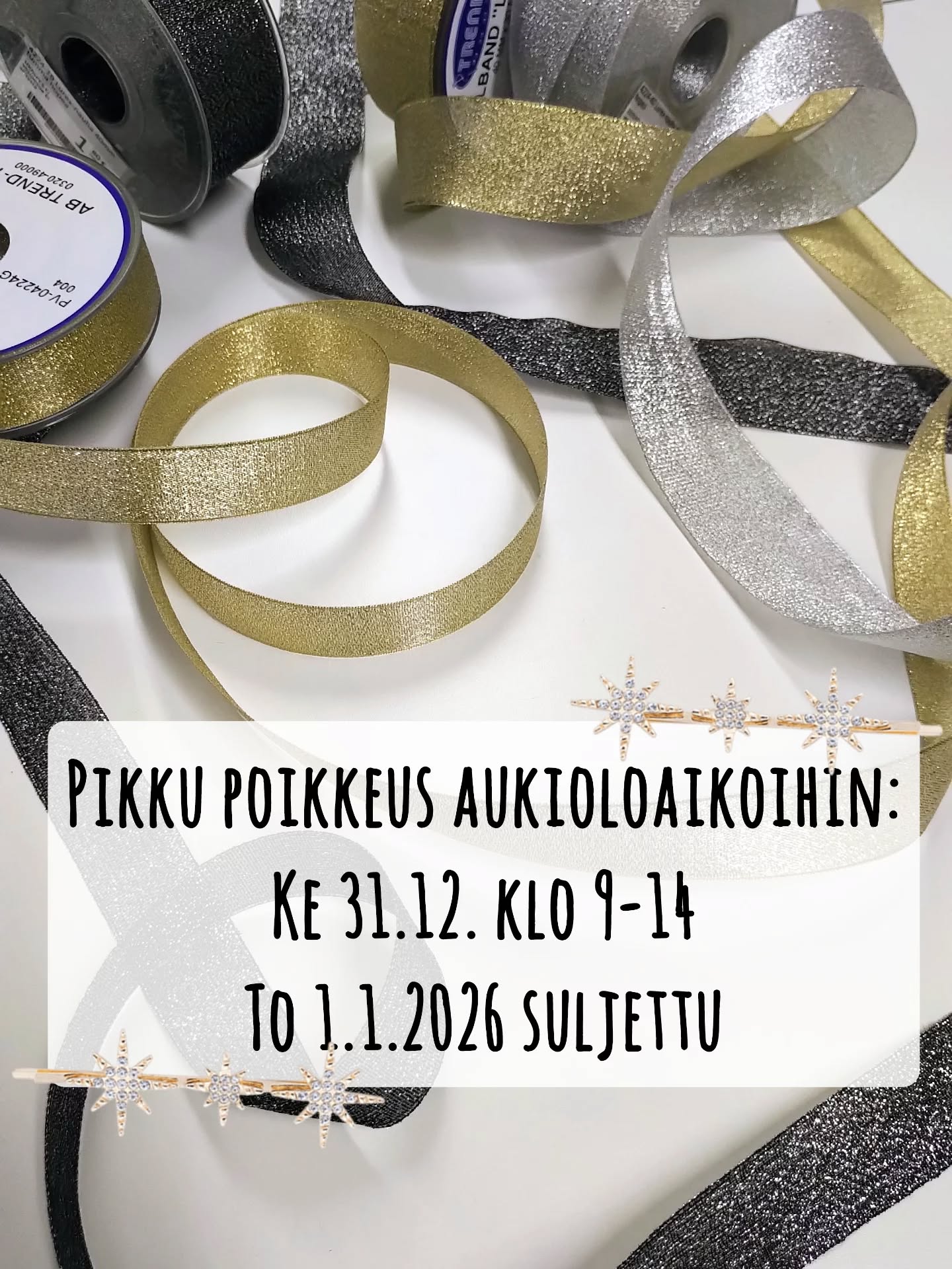 Pian on uusi vuosi ja uudet jutut, eikös jea?
Mutta pien loppuvuos vielä välissä ?
Tässä poikkeus aukioloaikoihin:
Ke 31.12. klo 9-14
To 1.1. suljettu
Pe 2.1. ollaan ihan normaalisti työmaalla klo 9-17.
Kangaskauppa kuittaa
#uusivuosi
#aukiloajat
#2026
#kangaskauppa
#lappeenranta