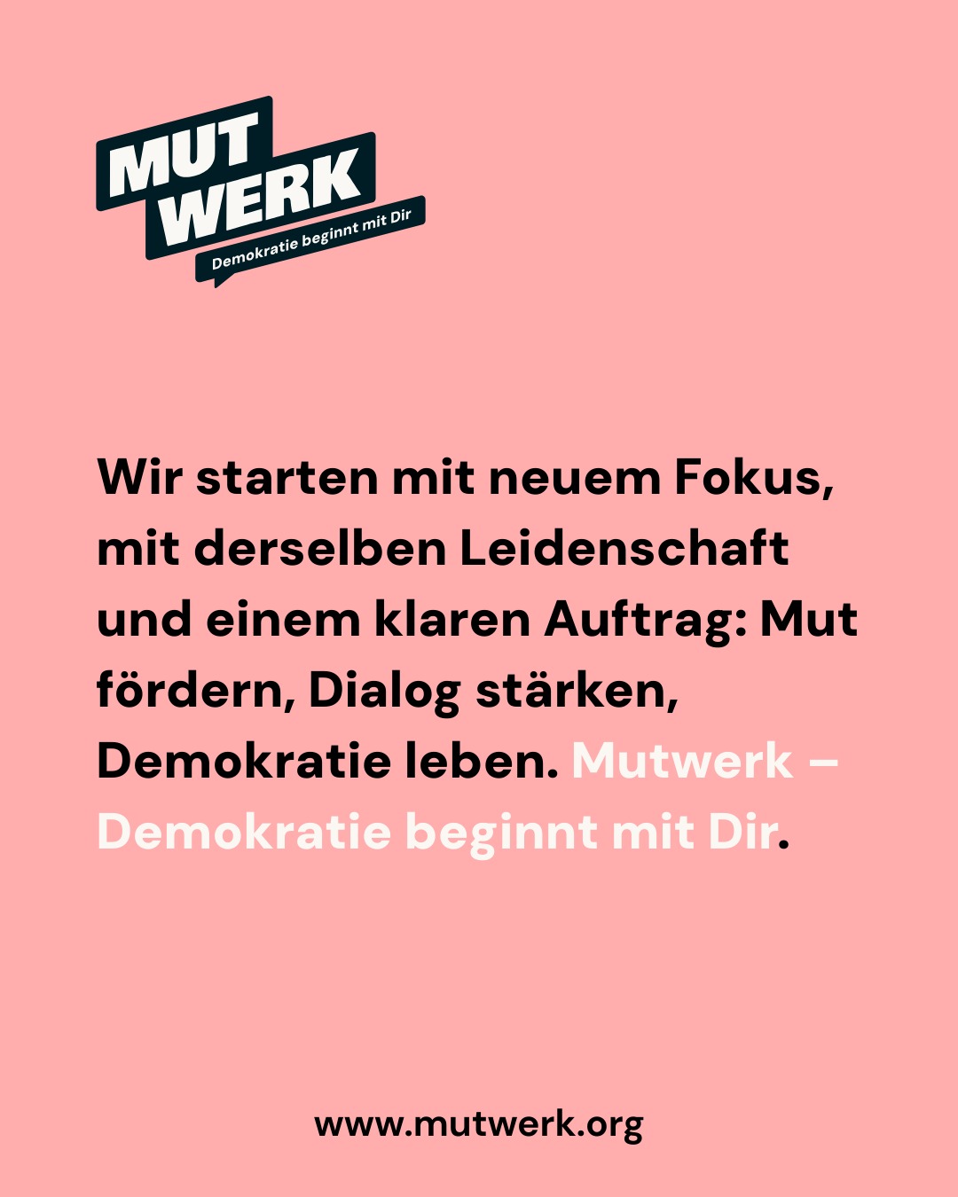 🎉Breaking news 🎉: Wir verfolgen eine neue Mission – mit Mut, Herz und einem klaren Ziel.
Aus Bidigi wird Mutwerk.
Was neu ist: ein Fokus auf emotionale Kompetenz, Resilienz und Selbstwirksamkeit.
Was bleibt: unser Engagement für inklusive Demokratiebildung.
Mutwerk verbindet emotionale Stärke mit gesellschaftlicher Verantwortung.
Denn wir glauben: Demokratie beginnt, wenn junge Menschen sich selbst und andere verstehen und den Mut haben, aufeinander zuzugehen.
👉 Erfahrt hier mehr über unseren neuen Weg: mutwerk.org
#Partizipation #Inklusion #BildungFürAlle #Solidarität #Resilienz #Selbstwirksamkeit #Mutwerk #NeuerNameNeuerMut #DemokratieBeginntBeiDir #SozialeInnovation #BildungFürDemokratie #Stiftungsförderung #GemeinsamStark #socent