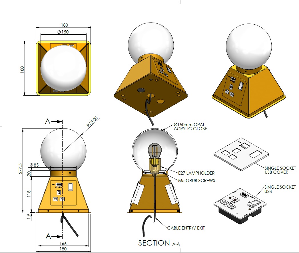 ✨ From sketch to shine ✨
These bespoke table lamps have gone through the full design journey — built in SolidWorks, engineered with precision drawings, manufactured with care, and tested under multiple lighting conditions to get the glow just right.
Complete with integrated USB sockets ? and designed for a commercial space that demands both style and function. We can’t wait to see these lighting up their new homes in situ ??
#BespokeLighting #LightingDesign #ProductJourney #SolidWorksDesign #HospitalityLighting #CommercialInteriors #DesignDetails #TableLampDesign #LightingInspo