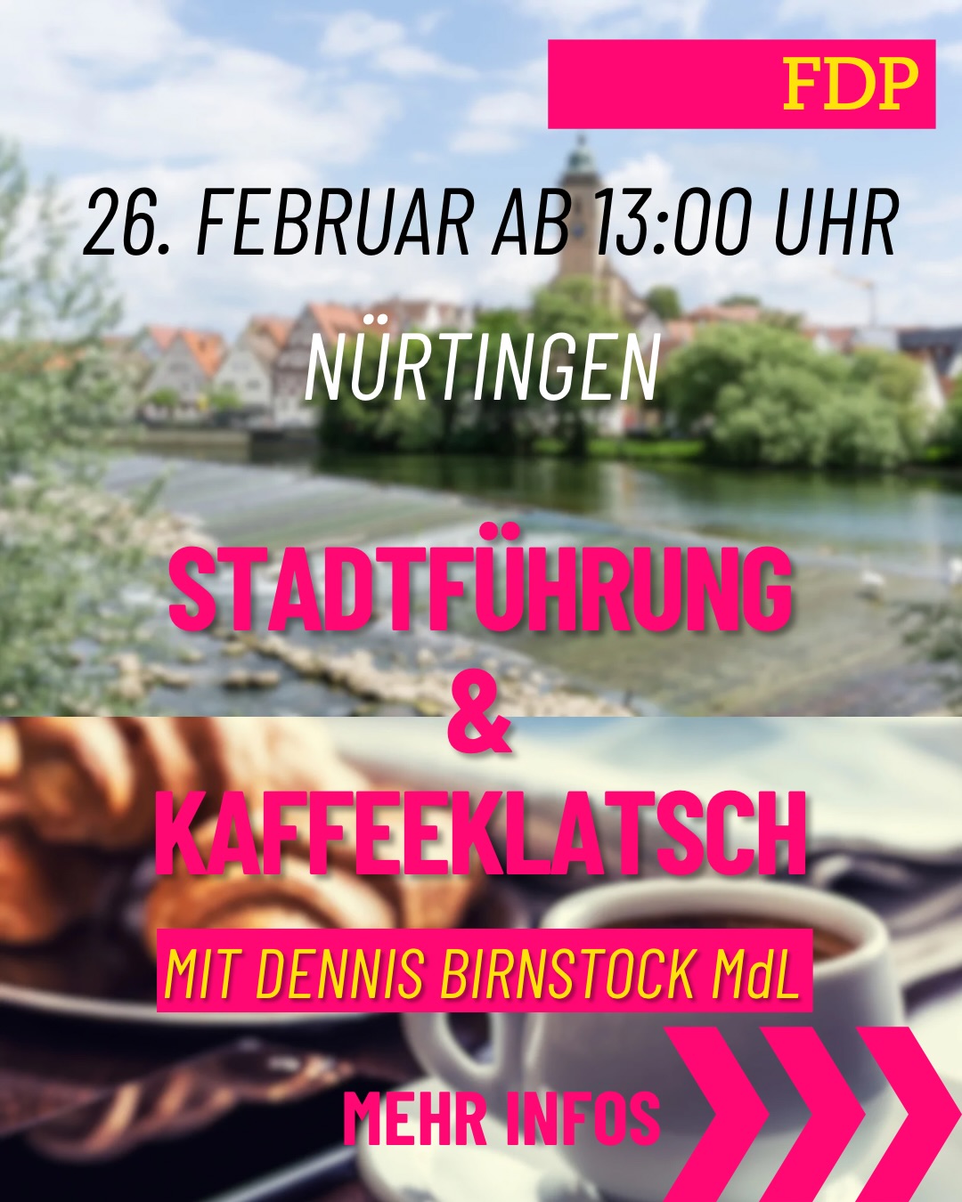 Herzliche Einladung zur Stadtführung in Nürtingen und anschließendem Kaffee und Tee im Café Herzogin.
Es lohnt sich auf jeden Fall, die schöne Stadt Nürtingen aus einer anderen Perspektive zu sehen ?
Gerne vorab kurz Bescheid geben, damit genug Plätze vorhanden sind. Aber spontane Teilnehmer sind jederzeit willkommen ?
Ich freue mich auf Euch