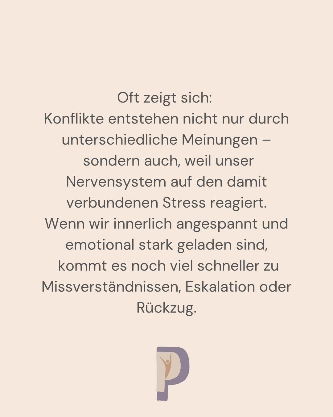 Wenn Konflikte die Partnerschaft belasten…
und wie dein Nervensystem Antworten bringt
Kennst du das?
In eurer Partnerschaft entstehen ständig Konflikte.
Oftmals schon wegen Kleinigkeiten. Immer wieder diesselben Streitpunkte.
Du fühlst dich überfordert, missverstanden oder gar nicht richtig gesehen.
Viele Paare kommen genau mit diesen Gefühlen zu uns.
Oft zeigt sich:
Konflikte entstehen nicht nur durch unterschiedliche Meinungen –
sondern auch, weil unser Nervensystem auf den damit verbundenen Stress reagiert.
Wenn wir innerlich angespannt und emotional stark geladen sind,
kommt es noch viel schneller zu Missverständnissen, Eskalation oder Rückzug.
Unser Nervensystem kann also den Konflikt „anheizen“,
selbst wenn wir das nicht wollen.
Das führt zu einem Teufelskreis:
⟶ Ich fühle mich angegriffen:
mein Nervensystem fährt hoch
⟶ Ich reagiere stärker oder ziehe mich zurück:
mein Partner reagiert ebenfalls gestresst
⟶ Missverständnisse und Konflikte
eskalieren:
beide bleiben im Alarmmodus
Und so verstärkt sich der Stress gegenseitig – bis keiner mehr richtig zuhört.
Wenn wir jedoch lernen, unser Nervensystem zu regulieren,
entstehen wieder Räume für:
✨ Zuhören und Verstehen
✨ Eigene Bedürfnisse wahrnehmen
✨ Konflikte konstruktiv lösen
✨ Nähe und Verbundenheit spüren
In unserer Begleitung schaffen wir genau diesen Rahmen –
für jeden Einzelnen und für die Partnerschaft als Ganzes.
💛 Schritt für Schritt
💛 In einem Tempo, das zu euch passt
Habt ihr auch schon erlebt, dass Stress im Alltag die Verbindung zueinander erschwert?
Teilt eure Gedanken gern in den Kommentaren. 👇
#partnerschaft #beziehung #konflikte #elternsein
#nervensystemregulation #emotionaleregulation #achtsamkeit
#paarberatung #paartherapie #elternberatung #psychologischeberatung #psychotherapie
#koblenz #waldesch #rheinmosel
---
Pädagogische Psychologische Praxis
Psychologische Beratung · Psychotherapie (HPG) · Coaching
für Kinder, Jugendliche, Erwachsene, Paare und Familien
📲 @praxis_pundp
📱 0175 4492317
✉️ kontakt@pundp.org
📍 Im Vogelsang 13 · 56323 Waldesch (bei Koblenz)
🌐 www.pundp.org