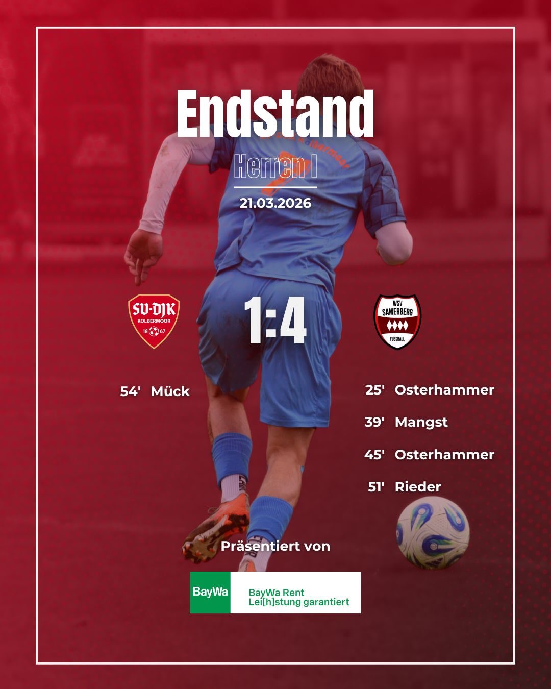 ?⚪ Doppelter Heimspieltag-Ergebnisse ?⚪
Herren I
Endet mit 1:4
⚽ Torschütze: Mück (54‘)
Herren II
Starker Auftritt und verdienter Sieg mit 3:0 ?
⚽ Weiss (3‘)
⚽ Aßböck (57‘)
⚽ Eder (70‘)
Weiter geht’s – wir bleiben dran! ?
#SVDJKKolbermoor#Heimspiel#Kolbermoor#UNSschreibtmanGEMEINSAM