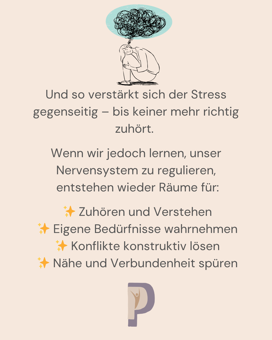 Wenn Konflikte die Partnerschaft belasten…
und wie dein Nervensystem Antworten bringt
Kennst du das?
In eurer Partnerschaft entstehen ständig Konflikte.
Oftmals schon wegen Kleinigkeiten. Immer wieder diesselben Streitpunkte.
Du fühlst dich überfordert, missverstanden oder gar nicht richtig gesehen.
Viele Paare kommen genau mit diesen Gefühlen zu uns.
Oft zeigt sich:
Konflikte entstehen nicht nur durch unterschiedliche Meinungen –
sondern auch, weil unser Nervensystem auf den damit verbundenen Stress reagiert.
Wenn wir innerlich angespannt und emotional stark geladen sind,
kommt es noch viel schneller zu Missverständnissen, Eskalation oder Rückzug.
Unser Nervensystem kann also den Konflikt „anheizen“,
selbst wenn wir das nicht wollen.
Das führt zu einem Teufelskreis:
⟶ Ich fühle mich angegriffen:
mein Nervensystem fährt hoch
⟶ Ich reagiere stärker oder ziehe mich zurück:
mein Partner reagiert ebenfalls gestresst
⟶ Missverständnisse und Konflikte
eskalieren:
beide bleiben im Alarmmodus
Und so verstärkt sich der Stress gegenseitig – bis keiner mehr richtig zuhört.
Wenn wir jedoch lernen, unser Nervensystem zu regulieren,
entstehen wieder Räume für:
✨ Zuhören und Verstehen
✨ Eigene Bedürfnisse wahrnehmen
✨ Konflikte konstruktiv lösen
✨ Nähe und Verbundenheit spüren
In unserer Begleitung schaffen wir genau diesen Rahmen –
für jeden Einzelnen und für die Partnerschaft als Ganzes.
💛 Schritt für Schritt
💛 In einem Tempo, das zu euch passt
Habt ihr auch schon erlebt, dass Stress im Alltag die Verbindung zueinander erschwert?
Teilt eure Gedanken gern in den Kommentaren. 👇
#partnerschaft #beziehung #konflikte #elternsein
#nervensystemregulation #emotionaleregulation #achtsamkeit
#paarberatung #paartherapie #elternberatung #psychologischeberatung #psychotherapie
#koblenz #waldesch #rheinmosel
---
Pädagogische Psychologische Praxis
Psychologische Beratung · Psychotherapie (HPG) · Coaching
für Kinder, Jugendliche, Erwachsene, Paare und Familien
📲 @praxis_pundp
📱 0175 4492317
✉️ kontakt@pundp.org
📍 Im Vogelsang 13 · 56323 Waldesch (bei Koblenz)
🌐 www.pundp.org