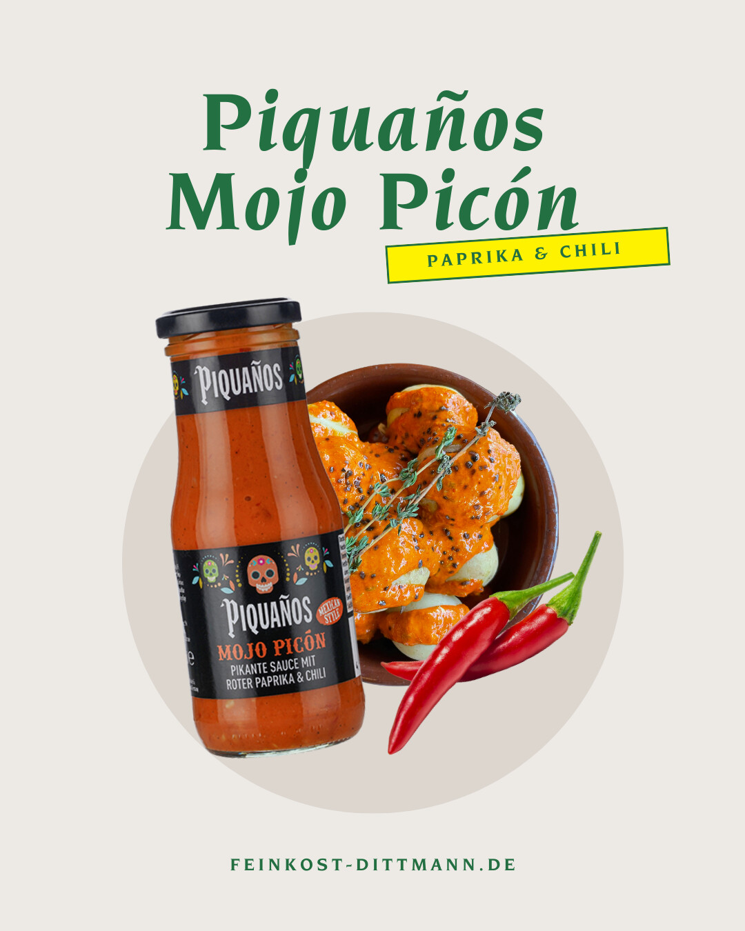 Vorsicht: nichts für schwache Geschmacksknospen! 🔥 (Du wurdest gewarnt!)
Unsere Piquaños Mojo Picón Sauce bringt dir nämlich echte Schärfe direkt nach Hause. Perfekt für alle, die intensives Aroma mit einem ordentlichen Kick suchen.
Egal ob klassisch zu Runzelkartoffeln (Papas Arrugadas), als würziger Dip zum Grillen oder für das beste Foccacia-Rezept ever (Spoiler) – diese Sauce ist pures Urlaubsfeeling mit Feuer.
#piquanos #feinkostdittmann #scharfessen