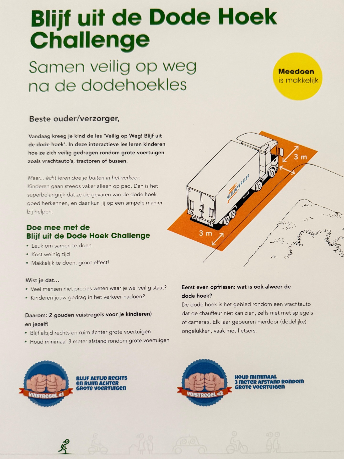 Vandaag kreeg groep 7 een bijzondere gast in de klas! πEen gastspreker kwam langs om de kinderen alles te vertellen over de dode hoek in het verkeer en hoe je daar veilig mee omgaat. Met duidelijke uitleg en herkenbare voorbeelden werd het een leerzame Γ©n interessante ochtend.
Maar daar blijft het niet bij⦠binnenkort mogen de leerlingen zelf plaatsnemen in een echte vrachtwagen om met eigen ogen te ervaren waar de dode hoek zit. Een unieke en waardevolle ervaring die zeker bij zal blijven!
Kortom: een geslaagde les vol bewustwording en veiligheid in het verkeer. π
