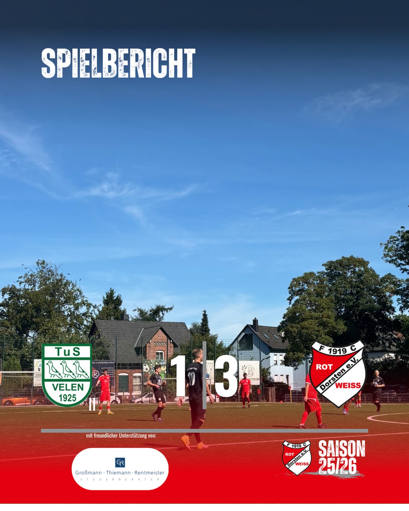 ?⚪ Fünfter Sieg in Folge! ?⚽
Unsere Erste Mannschaft bleibt weiter auf Erfolgskurs und gewinnt auch auswärts bei TuS Velen II mit 3:1 (2:1)! ?
Die Mannschaft von Trainer Akif Aygün ist aktuell richtig im Flow – 5 Spiele, 5 Siege! ?
Torschützen:
⚽ 1:0 | 25‘ TuS Velen II
⚽ 1:1 | 28‘ Jonathan Ngoma
⚽ 1:2 | 38‘ Elias Wiegand
⚽ 1:3 | 62‘ Jonathan Giles
Nach dem Rückstand zeigte unser Team erneut starke Moral, drehte das Spiel und brachte den Sieg souverän nach Hause. ?⚪
Weiter so, Männer! ?