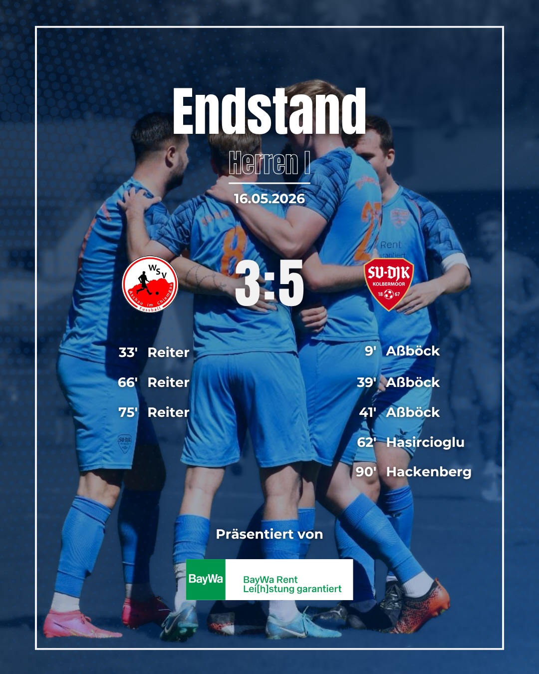 Wichtige Punkte in Aschau!? Gegen den @wsv_aschau_fussball konnte unsere erste letzten Samstag einen wichtigen Auswärtssieg holen. Bei dem 5:3 Sieg glänzte besonders Laurin Aßböck mit gleich drei Treffern??
Unsere zweite Mannschaft hingegen unterliegt @fc_dardania_bad_aibling auswärts mit 1:3.
#svdjkkolbermoor #kolbermoor #fussballkolbermoor #unsschreibtmangemeinsam