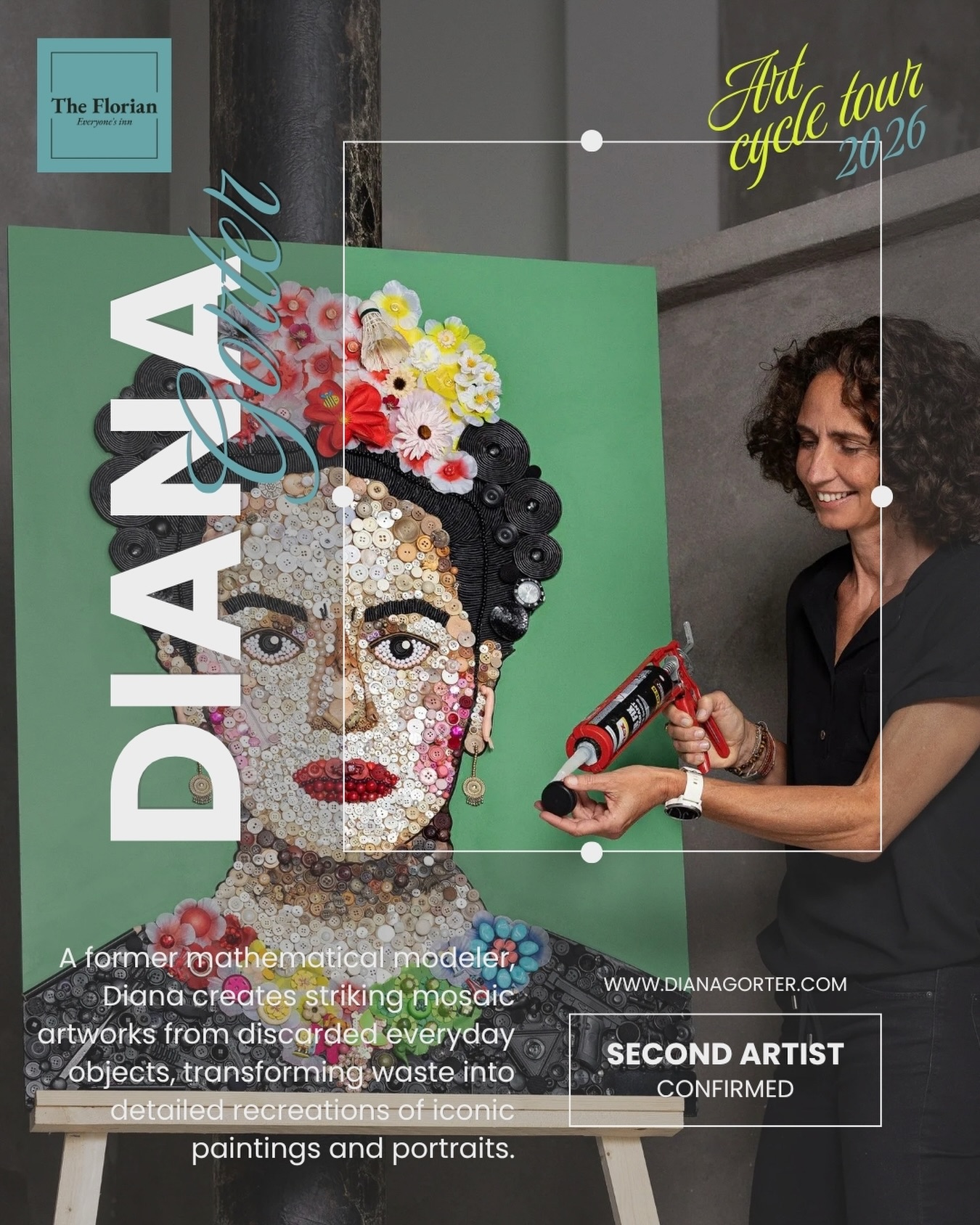 ?✨ The second artist joining our Art (Cycle) Tour 2026 at The Florian is the amazing Diana Gorter! @dianagorter_art
With a background as a mathematician turned visual artist, Diana transforms discarded everyday objects into extraordinary mosaic-style artworks — from toys and bottle caps to beads and unexpected fragments of life.
Her work plays with perspective: step back and you see the full story, step closer and discover a universe of tiny details and hidden meaning.
We’re especially proud to welcome her back as a returning artist, as her creative vision continues to align beautifully with The Florian’s sustainable spirit ?♻️
Diana reminds us that nothing is ever truly waste — just waiting to be reimagined.
We can’t wait to share her work with you again next week. Come and experience it up close ?
#ArtCycleTour #TheFlorianHotel #DianaGorter #SustainableCreativity #UpcycledArt