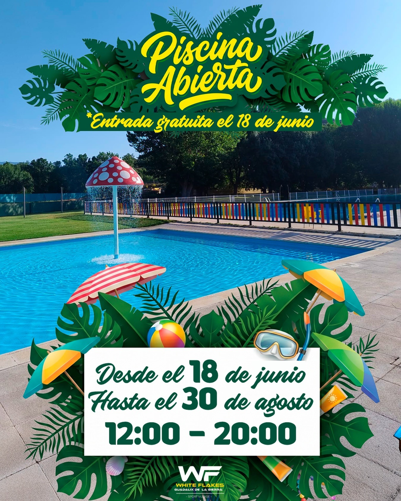 ¡INAUGURAMOS LA TEMPORADA DE PISCINA! ☀️??
¡Se acabó la espera! El calor aprieta y ya tenemos todo listo para que vengas a refrescarte y disfrutar del verano por todo lo alto con nosotros. ?
Apunta bien los detalles de esta temporada y no te quedes en casa:
?️ Fechas: Abierta desde el 18 de junio hasta el 30 de agosto (de lunes a domingo)
.
⏰ Horario: Te esperamos de 12:00 a 20:00.
? ¡OJO AL DATO! Para celebrar la apertura, la entrada será totalmente gratuita hoy, 18 de junio. ¡El primer chapuzón corre de nuestra cuenta! ??♂️
Prepara la toalla, la crema solar y las ganas de pasarlo en grande con familia y amigos. ¡Nos vemos en el agua! ?⛱️
@aytoguadalixdelasierra
@whiteflakesco
#GuadalixDeLaSierra #Guadalix #WhiteFlakes #PiscinaGuadalix #verano2026