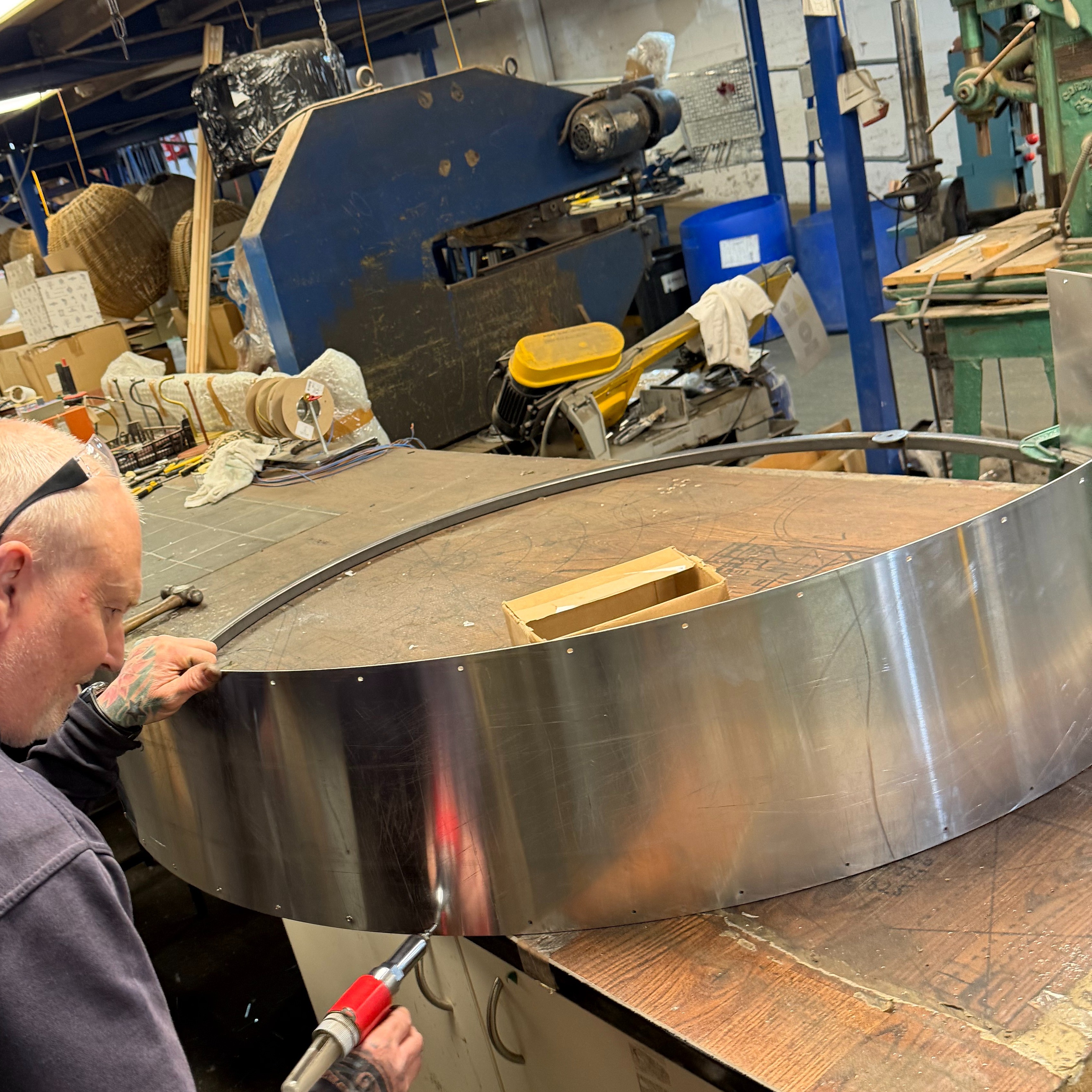 Behind every statement piece is a workshop full of sparks, skill… and a lot of rivets. ⚡️
This one’s shaping up to be something special. Rolled aluminium sheets, precision-popped rivets and steel box sections coming together to create these supersized drums for an exciting upcoming project.
Big scale. Bold engineering. Bespoke craftsmanship.
Watch this space… ?
#BehindTheScenes #WorkshopDiaries #BespokeLighting #LuxuryInteriors #CommercialLighting #HospitalityDesign #MadeInBritain #ArchitecturalLighting #LightingDesign #InteriorDesign #Craftsmanship #Metalwork #Manufacturing #CustomLighting #DesignDetails #IlluminationLightingBurslem #ComingSoon #LuxuryProjects
