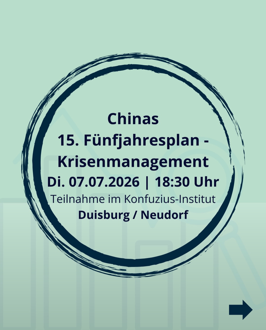 Der neue 15. Fünfjahresplan fällt in eine geopolitisch kritische Zeit. Wie beeinflussen Entscheidungen der wirtschaftlichen Steuerung in China deutsche Unternehmen und die Weltwirtschaft?
Am Fünfjahresplan kann man erkennen, wo die chinesische Regierung für die Zukunft ihre Schwerpunkte setzt. Diese Zusammenhänge erklärt Prof. Dr. Markus Taube verständlich und fundiert. Unser Co-Direktor analysiert Chinas Fünfjahrespläne seit Jahrzehnten, mit dem Blick für wirtschaftliche Dynamiken.
𝐖𝐢𝐫 𝐟𝐫𝐞𝐮𝐞𝐧 𝐮𝐧𝐬 𝐚𝐮𝐟 𝐝𝐞𝐧 𝐀𝐮𝐬𝐭𝐚𝐮𝐬𝐜𝐡
Diskutiert mit!
Die Anmeldung zum nächsten Vortrag bei uns ist jetzt noch möglich.
Wir freuen uns über das große Interesse.
𝐕𝐨𝐫𝐭𝐫𝐚𝐠 𝐏𝐫𝐨𝐟. 𝐃𝐫. 𝐌𝐚𝐫𝐤𝐮𝐬 𝐓𝐚𝐮𝐛𝐞 | @ineastude
Chinas 15. Fünfjahresplan – Krisenmanagement in Zeiten weltwirtschaftlicher Umbrüche
Di. 07.07.2026 | 18:30 Uhr
Im Konfuzius-Institut Duisburg / Neudorf
Die Teilnahme ist kostenlos, um eine Anmeldung wird gebeten.
Für eine Erfrischung ist gesorgt.
Kommt gerne dazu!
Weitere Informationen & Anmeldung: Link in Bio.
#vortrag #austausch #china #konfuziusinstitut #mehrwissen