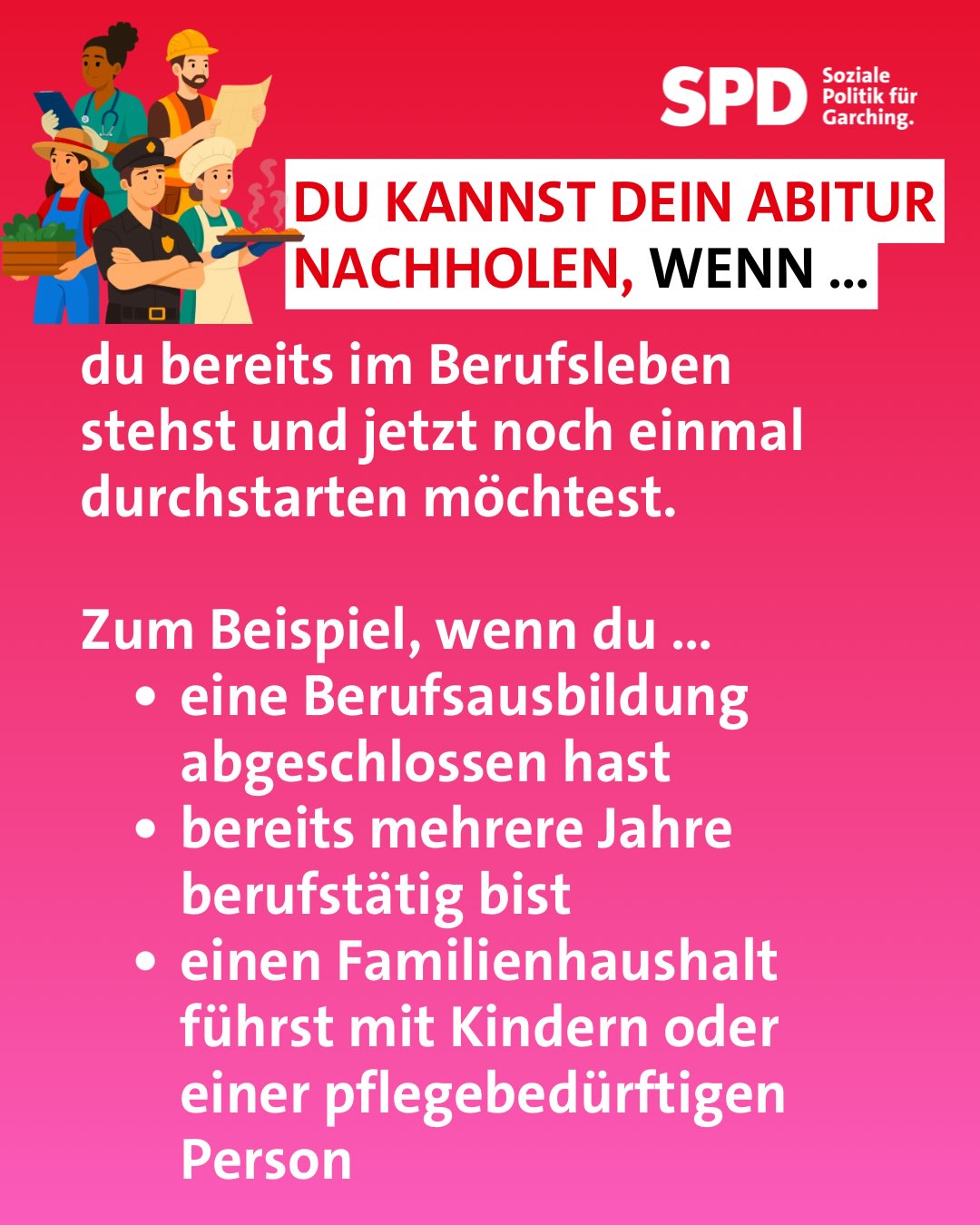 🎓 Du träumst vom Abitur?
🫵🏼 Du arbeitest oder
🫵🏼 Du erziehst Kinder oder
🫵🏼 Du pflegst eine:n Angehörige:n
✍️du willst abends lernen 📚 und dein Abitur machen?
👉 Dann bewirb dich bis morgen am städtischen #abend #gymnasium @muenchen
🎁 kostenlos
⌛️Du hast 2, 3 oder 4Jahre Zeit
🧸 mit kostenloser Kinderbetreuung, damit du in den Unterricht gehen kannst
https://agfb.m-bildung.de/aktuelles