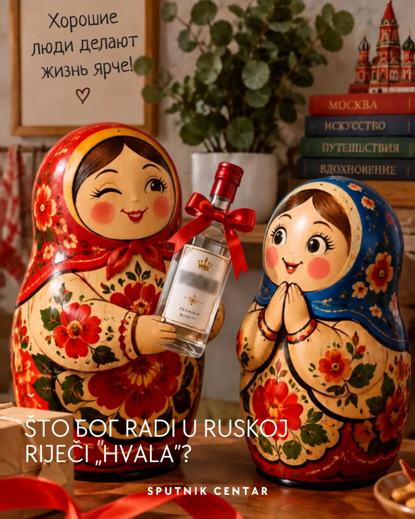 Odgovor se krije u povijesti same riječi. 👀
Ruska riječ спасибо krije stariji izraz спаси Бог — „spasi, Bože”.
S vremenom su se te dvije riječi spojile i nastalo je današnje спасибо — „hvala” (a Bog je ostao skriven unutra 💙)
A znaš li u kojoj se ruskoj riječi za „hvala” krije dar 🎁 ?
(bez pomoći GPT друга 😂 ) Odgovor se krije u povijesti same riječi. 👀
Ruska riječ спасибо krije stariji izraz спаси Бог — „spasi, Bože”.
S vremenom su se te dvije riječi spojile i nastalo je današnje спасибо — „hvala” (a Bog je ostao skriven unutra 💙)
A znaš li u kojoj se ruskoj riječi za „hvala” krije dar 🎁 ?
(bez pomoći GPT друга 😂 )