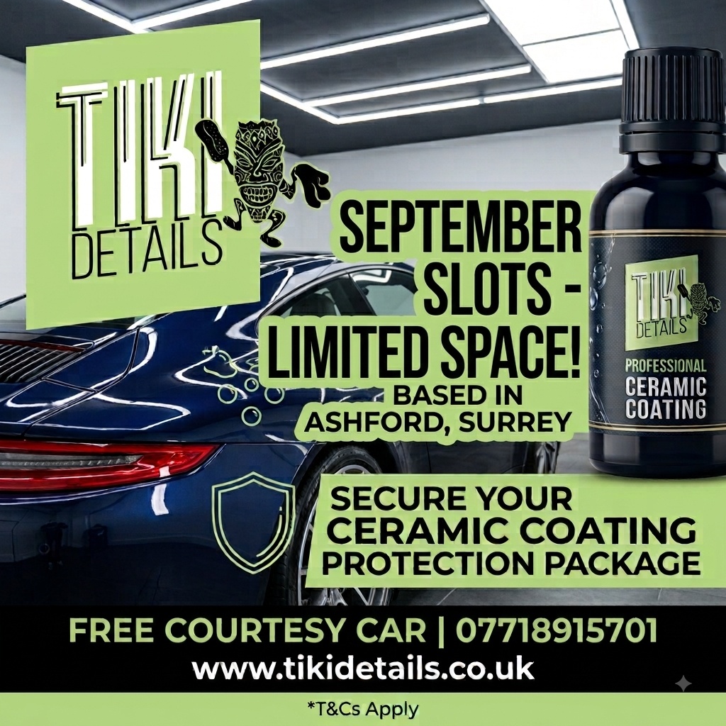 ? LIMITED SEPTEMBER SLOTS AVAILABLE! ?
Give your vehicle the ultimate high gloss shine and long lasting defense it deserves. Based in Ashford, Surrey, our Ceramic Coating Protection Packages shield your paintwork against harsh weather, road grime, and UV rays making washing your car virtually effortless.
? Bonus: Need to stay on the move while your vehicle is in our shop? We offer a FREE courtesy car for your convenience!
✨ Why Choose Tiki Details?
? Unmatched hydrophobic mirror finish
?️ Multi year professional paint protection
? FREE courtesy car available during your detail
? Local, trusted service in Ashford, Surrey
? September spaces are strictly limited. Secure your spot before they're gone!
? Call/WhatsApp: 07718915701
? www.tikidetails.co.uk
#TikiDetails #AshfordSurrey #SurreyDetailing #CeramicCoating #PaintProtection #CarDetailingSurrey #AutoDetailing #DetailersOfInstagram #Hydrophobic #Septemberbooking