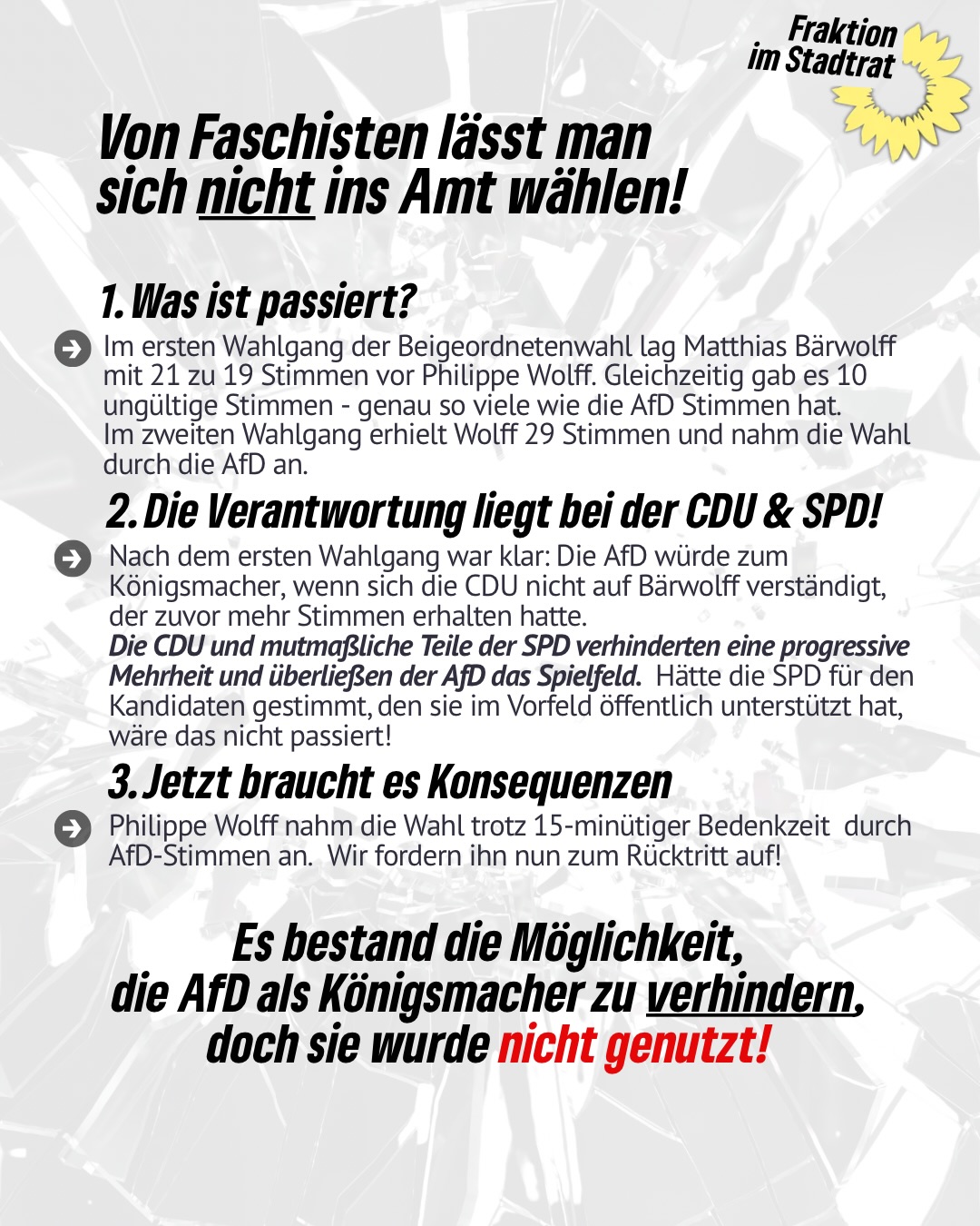 Dammbruch in Erfurt - CDU und Teile der SPD wählen mit der AfD Dezernenten
#erfurt #stadtrat #beigeordnetenwahl #grüneimstadtrat #grünwirkt